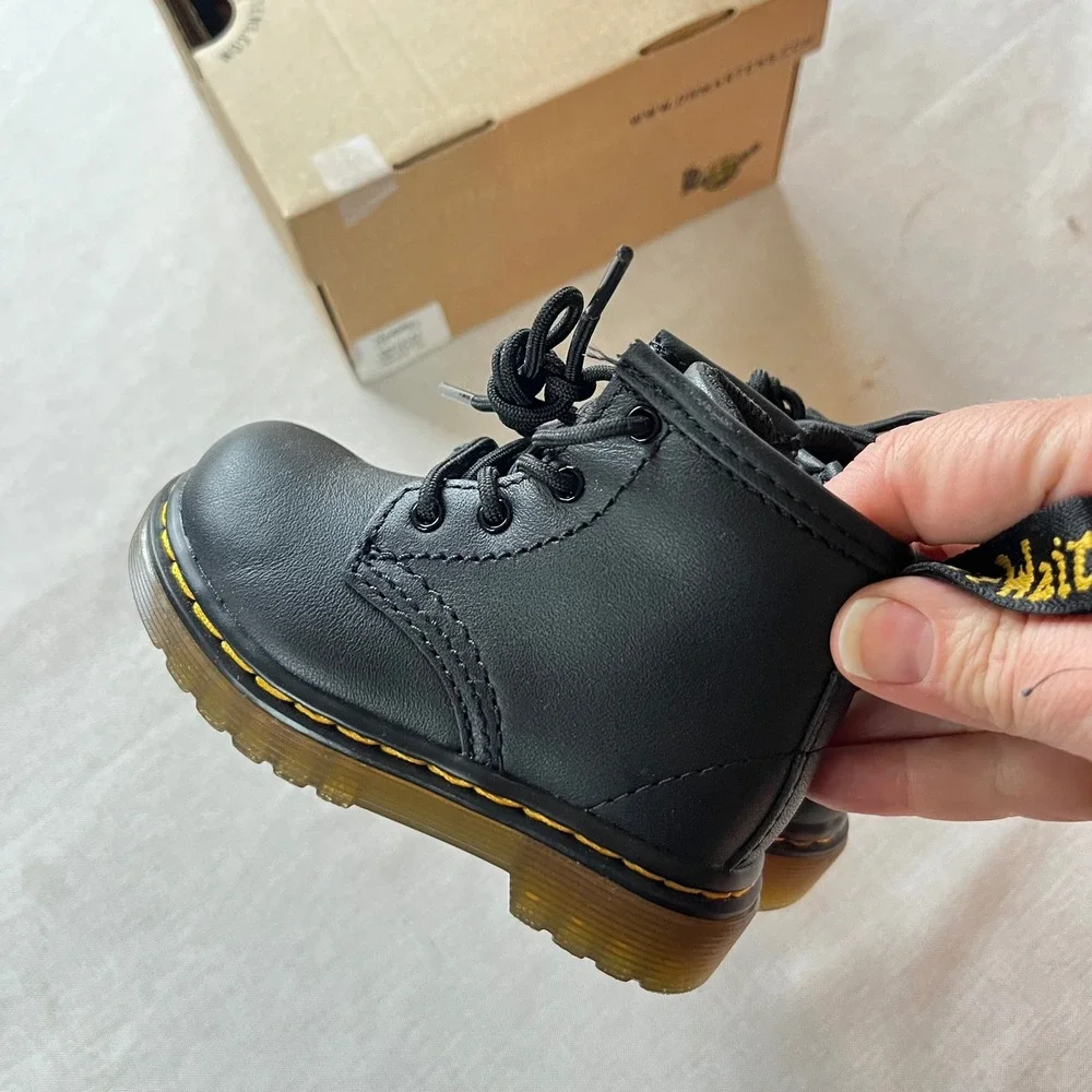 Dr. Martens 1460 I Infants Black Leather Lace Up Side Zip Boots Size 4 US 19 EU
